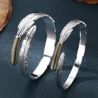Fine Silver Feather Bangle Bracelet