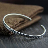 Women's Fine Silver Leaves Pattern Cuff Bracelet
