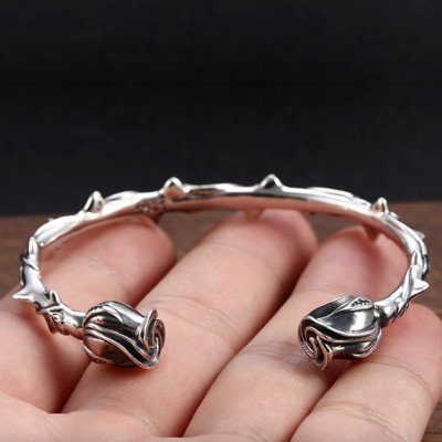 Women's Sterling Silver Rose Cuff Bracelet