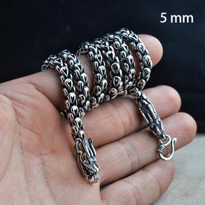 5-8 mm Sterling Silver Dragon Chain for Men 18"-24"