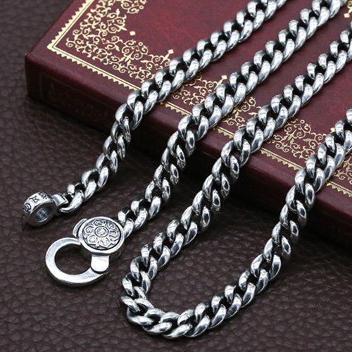 Men's Sterling Silver Six True Words Mantra Curb Chain 20”-28”