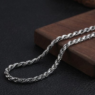 4 mm Men's Sterling Silver Six True Words Mantra Rope Chain 18”-30”