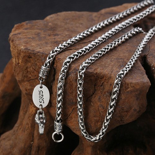 3 mm Men's Sterling Silver Six True Words Mantra Braided Chain 20"-30"