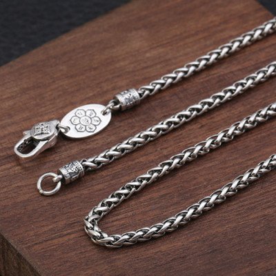3 mm Men's Sterling Silver Six True Words Mantra Braided Chain 20"-30"