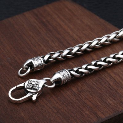5 mm Men's Sterling Silver Six True Words Mantra Braided Chain 20"-30"