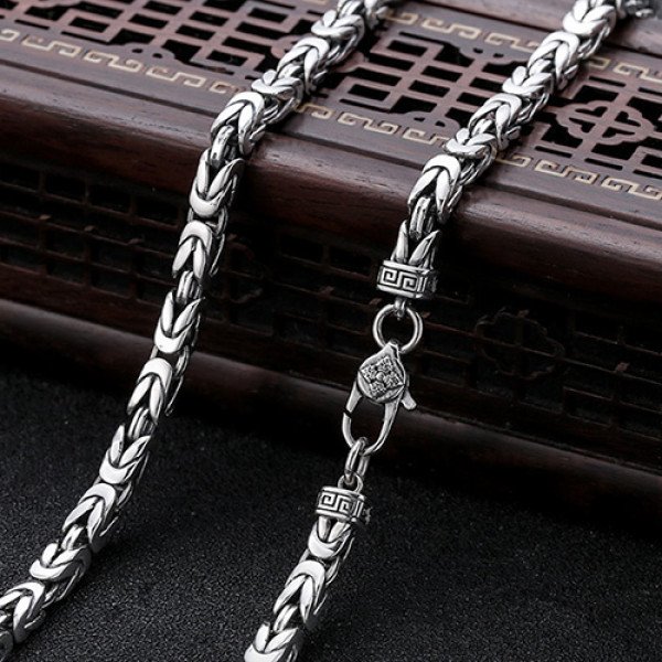 Men's Sterling Silver Pestle Clasp Byzantine Chain - Jewelry1000.com