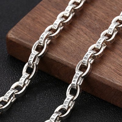 8.5mm Men's Sterling Silver Six True Words Mantra Oval Link Chain 20”-28”