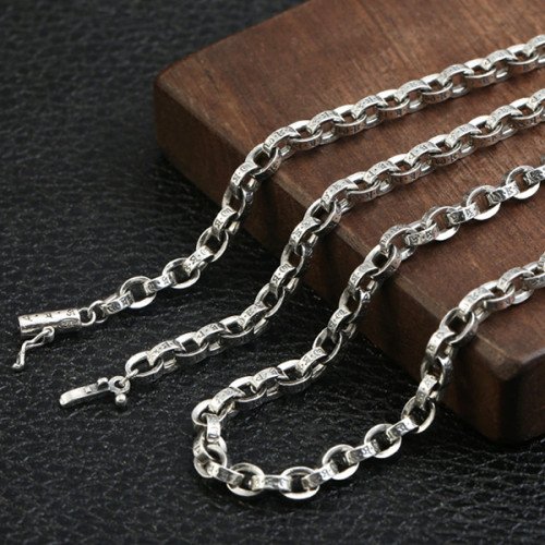 5 mm Men's Sterling Silver Six True Words Mantra Oval Link Chain 20”-30”