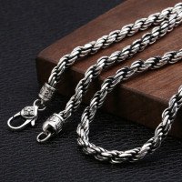 5.5 mm Men's Sterling Silver Six True Words Mantra Rope Chain 22”-24”