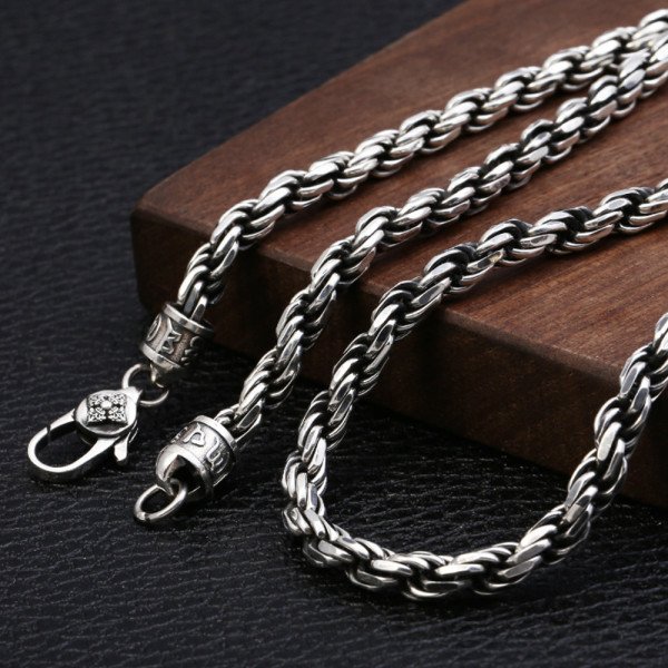 5.5 mm Men's Sterling Silver Six True Words Mantra Rope Chain ...