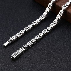 5 mm Men's Sterling Silver Six True Words Mantra Square Byzantine Chain 20”-26”