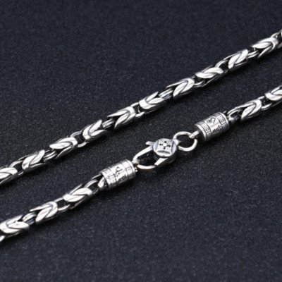 4 mm Men's Sterling Silver Vajra Clasp Byzantine Chain 20"-26"