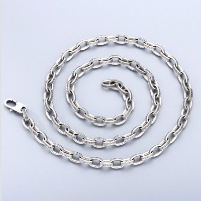 5.5 mm Men's Sterling Silver Oriental Pattern Oval Link Chain 20”-26"