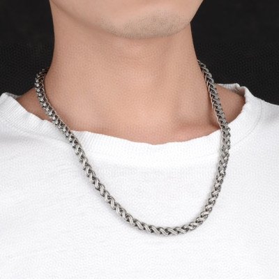 7 mm Men's Sterling Silver Vajra Clasp Braided Chain 20”-26"