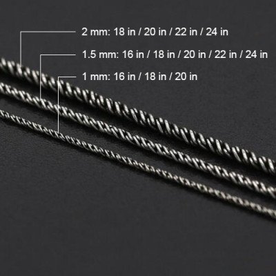 1-2 mm Sterling Silver Rope Chain 16"-24"