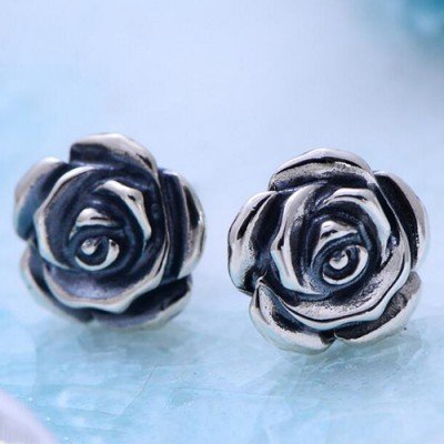 Women's Sterling Silver Rose Stud Earrings