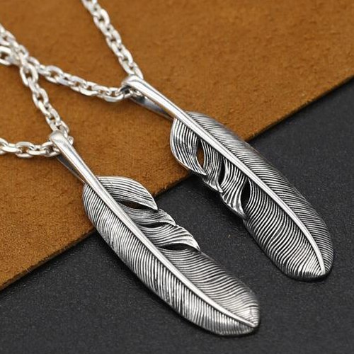 Men's Sterling Silver Feather Pendant Necklace with Sterling Silver Anchor Link Chain 18"-30"