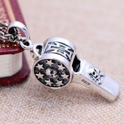 Men's Sterling Silver Skull Whistle Necklace