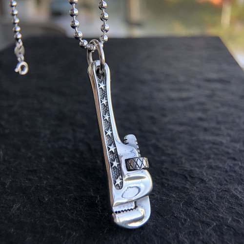 Men's Sterling Silver Pipe Wrench Necklace