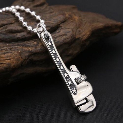 Men's Sterling Silver Pipe Wrench Necklace With Sterling Silver Bead Chain 18"-30"