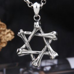 Men's Sterling Silver Bone Star of David Necklace with Sterling Silver Rolo Chain 18"-30"