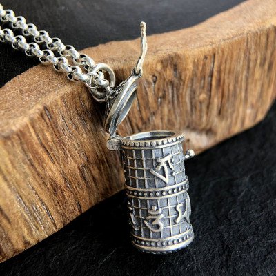 Men's Sterling Silver Six Word Proverbs Cylinder Necklace