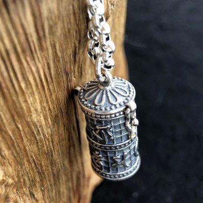 Men's Sterling Silver Six Word Proverbs Cylinder Necklace