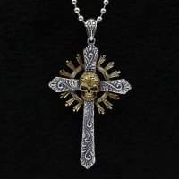 Men's Sterling Silver Skull Cross Necklace
