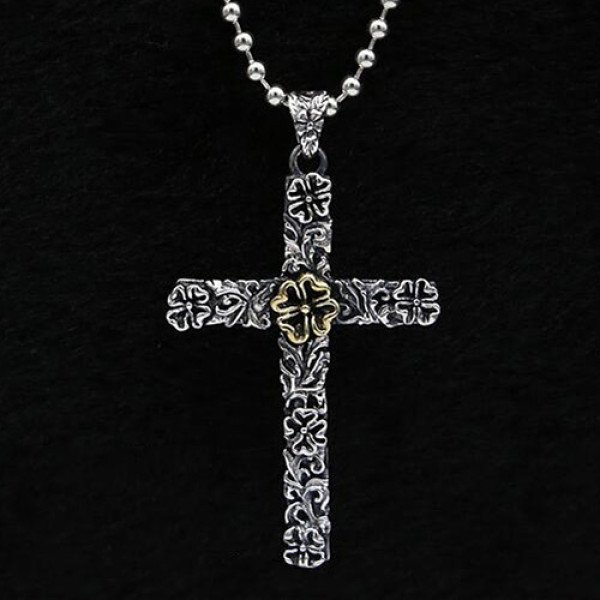 Men's Sterling Silver Flower Cross Necklace - Jewelry1000.com