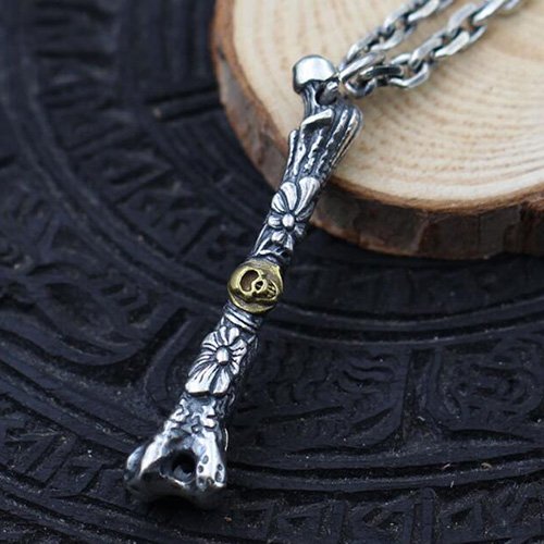 Men's Sterling Silver Skull Bone Necklace with Sterling Silver Anchor Link Chain 18"-30"