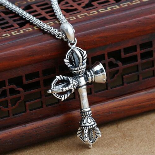 Men's Sterling Silver Pestle Bell Necklace with Sterling Silver Rolo Chain 18"-24"