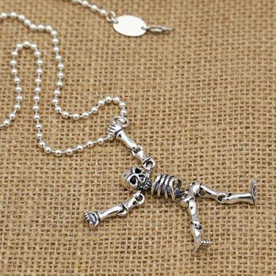 Men's Sterling Silver Skeleton Necklace with Sterling Silver Bead Chain 18"-30"