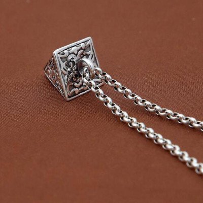 Men's Sterling Silver Pyramid Necklace with Sterling Silver Rolo Chain 18"-30"