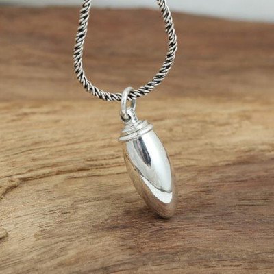 Men's Sterling Silver Bullet Bottle Necklace with Sterling Silver Rope Chain 18"-24"