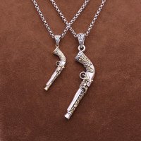Men's Sterling Silver Pistol Necklace With Sterling Silver Rolo Chain 18"-30"