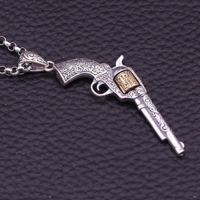 Men's Sterling Silver Revolver Pendant Necklace
