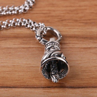 Men's Sterling Silver Floral Bell Necklace with Sterling Silver Rolo Chain 18”-30”