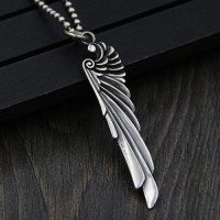 Men's Sterling Silver Wing Necklace with Sterling Silver Bead Chain 18”-30”
