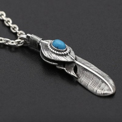 Men's Sterling Silver Turquoise Feather Necklace