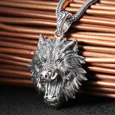 Men's Sterling Silver Wolf Head Pendant With Stainless Steel Ball Necklace N38 