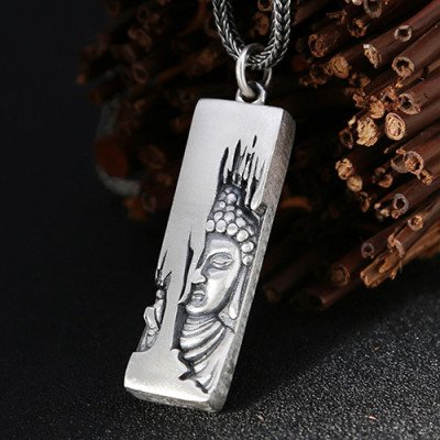 Men's Sterling Silver Buddha Pendant Necklace