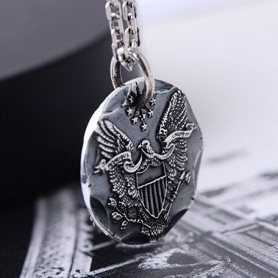 Men's Fine Silver Eagle Tag Necklace with Sterling Silver Anchor Link Chain 18”-30”