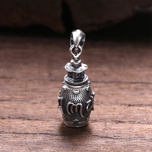 Men's Sterling Silver Stupa Necklace with Sterling Silver Wheat Chain 18”-30”