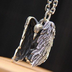 Men's Sterling Silver Raven Pendant Necklace