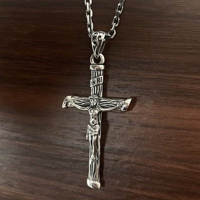Men's Sterling Silver Jesus Cross Necklace