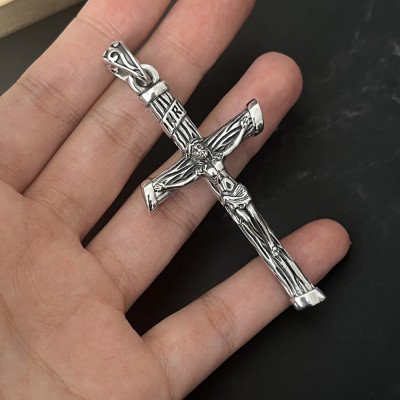 Men's Sterling Silver Jesus Cross Necklace