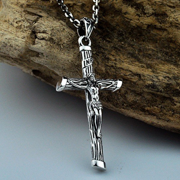 925 Sterling Silver Crucifix Cross Charm with Jesus Pendant Necklace 18" Chain 