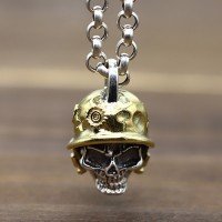 Men's Sterling Silver Soldier Skull Necklace with Sterling Silver Rolo Chain 18”-30”