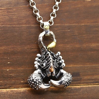 Men's Sterling Silver Scorpion Necklace with Sterling Silver Rolo Chain 18”-30”