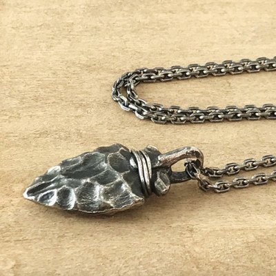 Men's Sterling Silver Ancient Spearhead Necklace with Sterling Silver Anchor Link Chain 18”-30”